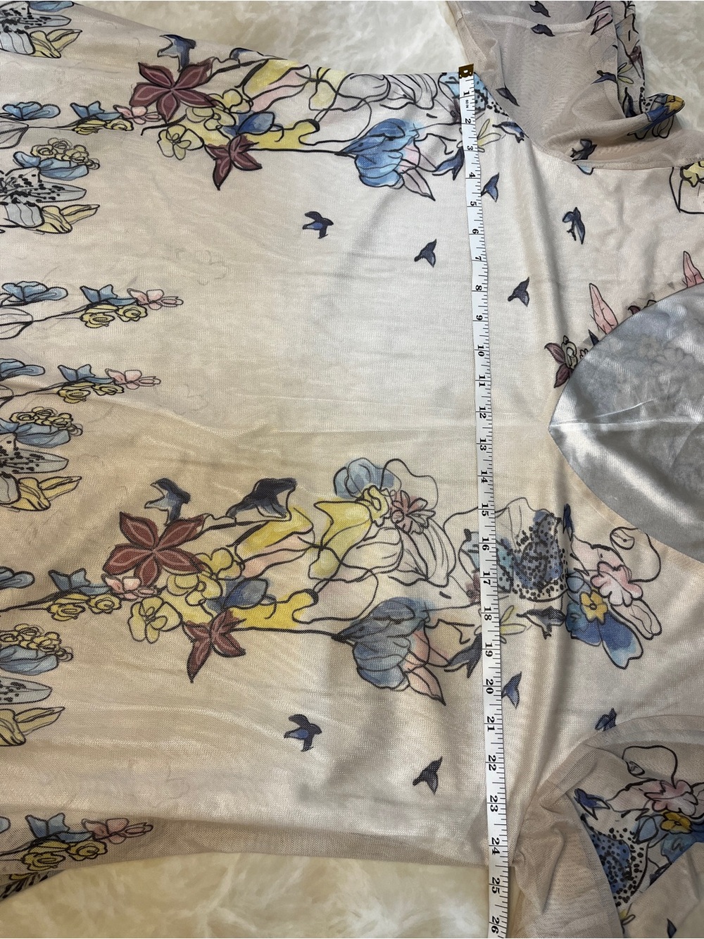 Cream Floral V-Neck Tunic Top with Pastel Accents - Picture 9 of 10